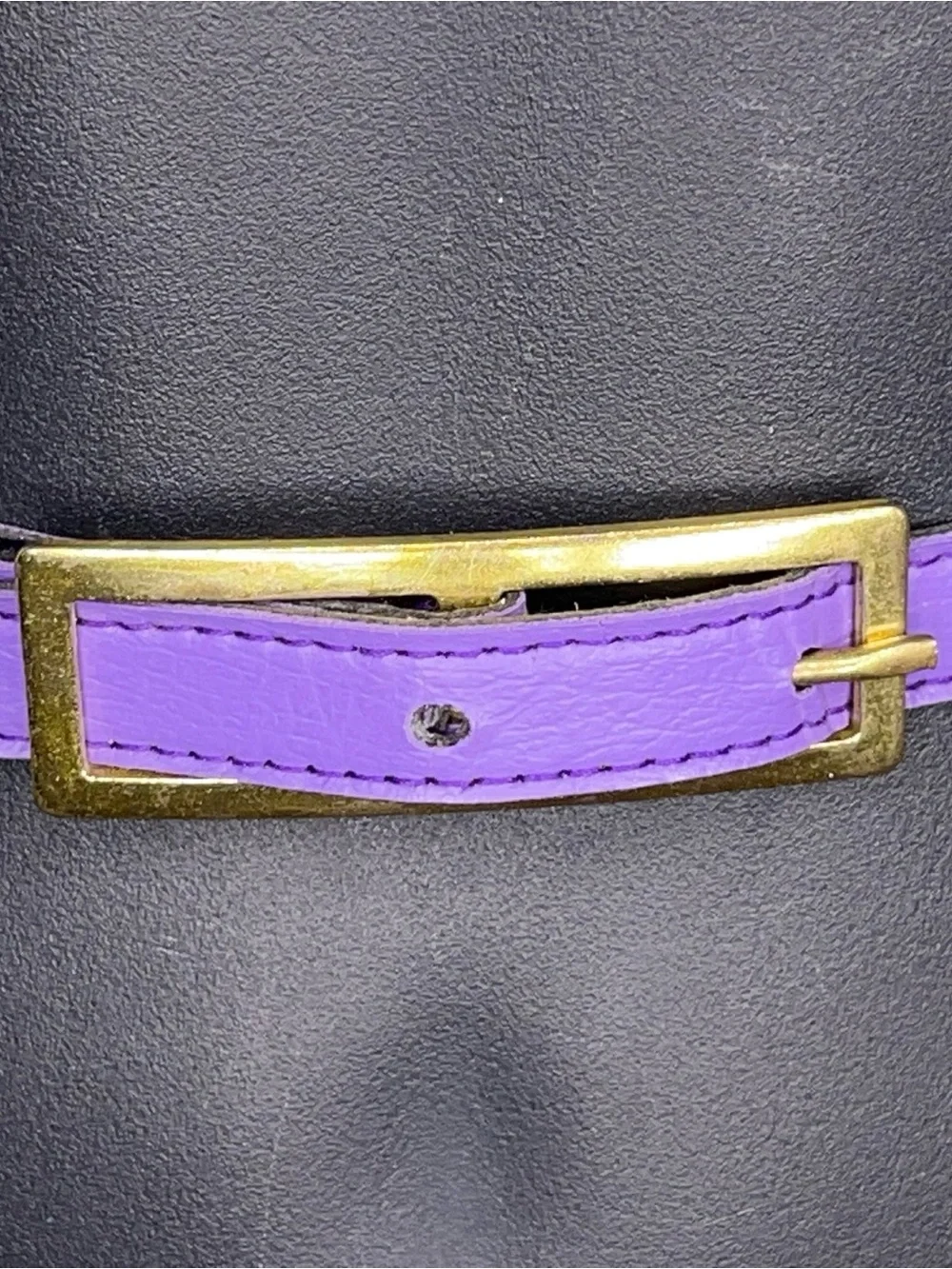 Vintage 70s Era Purple Faux Leather 28 Inch Length Belt Slim Style Retro